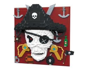 Pirate Skull 3D Wall Art Mini Micro Building Blocks Set Wall Desktop Decor | 1989 PCS, scheletro pirata mattoni incorniciato modello con spade incrociate, ancora, bandiera pirata