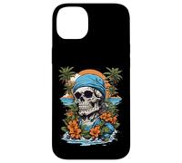 Pirate Skull Tropical Hawaiian Beach Tramonto Luau Vacanza Custodia per iPhone 14 Plus