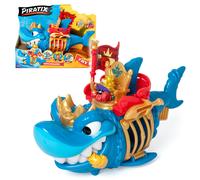 PIRATIX ADVENTURE WORLD King Shark - Squalo articolato, con una gabbia per catturare i Piratix rivali. Include 1 squalo, 1 Tesoro Esclusivo, 1 Piratix Esclusivo e 1 Accessorio