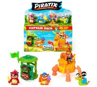 PIRATIX ADVENTURE WORLD Serie Crazy Jungle, Captain Pack Kaizo - Include 4 Piratix, 1 Capitano Dorato, 4 Accessori Neon, 1 Gabbia, 1 Canyon, 2 Tesori esclusivi e 2 Bandiere Neon. Confezione da 5/6