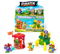 PIRATIX ADVENTURE WORLD Serie Crazy Jungle, Captain Pack Watchtower - Include 4 Piratix, 1 Capitano Dorato, 4 Accessori Neon, 1 Gabbia, 1 Canyon, 2 Tesori esclusivi e 2 Bandiere Neon. Confezione 3/6