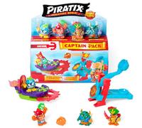 PIRATIX ADVENTURE WORLD Shark Treasure, Captain Pack, Anchor con 4 Piratix, 1 Capitano Dorato, 4 Accessori 'Cristalli', Sea Speeder, Catapulta, 2 Bandiere Effetto Cristallo, Confezione da 5/6