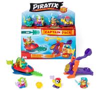 PIRATIX ADVENTURE WORLD Shark Treasure, Captain Pack, Saw con 4 Piratix, 1 capitano d'oro, 4 accessori 'Cristalli', Sea Speeder, catapulta, 2 bandiere effetto vetro, confezione da 1/6