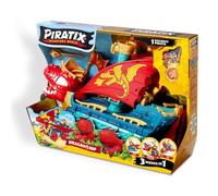 PIRATIX Dragon Ship - Piratix Dragon Nave All Terreno 3 in 1: Terra, Mare e Aria. Contiene 1 Nave Dragone, 1 Piratix Esclusivo, 1 Tesoro Esclusivo, 1 Bandiera e 1 proiettile