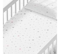 Pirinins Set di lenzuola 100% cotone biologico 2 pezzi (lenzuolo sopra+federa) per Maxicuna bambino 70 x 140 cm, stella rosa, ultra morbida, industria Spagna