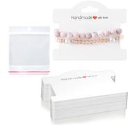 Piriuuo 50 cartoncini espositivi per braccialetti con sacchetti trasparenti, confezione per braccialetti per piccole imprese, biglietti da esposizione fatti a mano con amore etichette per gioielli per