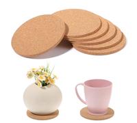 Piriuuo 6 sottobicchieri in sughero, diametro 10 cm, spessore 0,5 cm, rotondi, antiscivolo, riutilizzabili, resistenti al calore, in sughero, per casa, cucina, soggiorno
