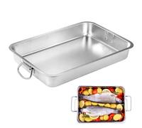 Pirofila con manici, teglia da forno rettangolare in acciaio inox, grande 40 x 30 x 7 cm, per forno, barbecue, teglia da forno, teglia per torte, teglia resistente al calore, lavabile in lavastoviglie