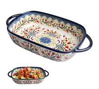 Pirofila da forno in ceramica, rettangolare, per lasagne con manico, per 1 persona, vintage, in porcellana, piccolo forno per lasagne tiramisù, 23,5 x 13 x 5 cm