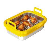 Pirofila per friggitrice ad aria calda, accessori in vetro, manici in silicone e anello in silicone rimovibile, resistente al calore, antigraffio, lavabile in lavastoviglie, rimovibile (giallo con
