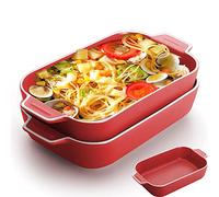 Pirofila per lasagne, 2 pezzi, 22,9 x 12,7 cm, rettangolari in ceramica con manico, piccola teglia colorata da forno a tavola, ideale per forno, teglie da forno in ceramica per lasagne, casseruola