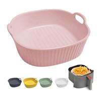 Pirofila rotonda in ceramica, pirofila per friggitrice ad aria calda 17,5 x 16 x 5,5 cm, pirofila per lasagne, smaltata a colori, rotonda, per lasagne, patatine fritte, zuppa (rosa chiaro)