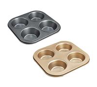 Pirofila, Set di 2 teglie for cupcake di alta qualità con rivestimento antiaderente for alimenti, rotonde e lisce(Black+gold)