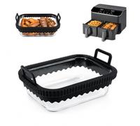 Pirofila Vetro per Friggitrice ad Aria, 21x16 cm con Bordo Silicone, Nera