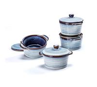Pirottini Ceramica con Coperchio, Ramekins Set di 4 x 250ml, Pirottini da Soufflé in Porcellana per Muffin, Cupcake - Glassa di Reazione
