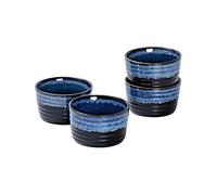 Pirottini Ceramica per Soufflé, UNICASA Ramekins Set di 4 x 240ml, Pirottini da Soufflé in Porcellana per Muffin, Cupcake e Budini - Glassa di Reazione, Blu