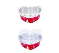 Pirottini in alluminio per dolci 50 pirottini in alluminio da 100 ml a forma di cuore for cupcake con coperchio, monouso for muffin, for torte, vassoi, stampi for(Red-B)