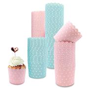Pirottini per Cupcake, 100 Pezzi Carta per Cupcake, Rosa e Blu Carta per Muffin, Pirottini per Cupcake, per Matrimoni, Ricorrenze, Compleanni(Punto d'onda)