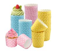 Pirottini per cupcake, 150 pezzi, 4,7 x 6 x 5 cm, pirottini di carta per muffin, muffin, dolci, dolci, muffin, dolci (rosa, blu, giallo)