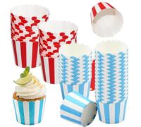 Pirottini per Cupcake, Stampi per Cupcake in Carta 100 Pezzi, Cupcakes di Carta a Strisce, Pirottini di Carta per Muffin Rossi e Blu, Teglie per Muffin in Carta Robusta, per Matrimoni (Strisce)