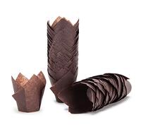 Pirottini per muffin in carta da forno, a forma di tulipano, confezione da 200 pezzi, grandi, colore: marrone cioccolato