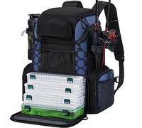 Piscifun Zaino per attrezzatura da pesca con 4 scatole per attrezzature, porta canna, copertura impermeabile antipioggia, portabottiglie, grande borsa impermeabile da 27 litri, per attrezzatura da