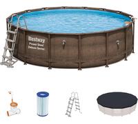 Piscina Bestway Tonda 488x122 Con Pompa Scaletta E Top Effetto Legno Rattan