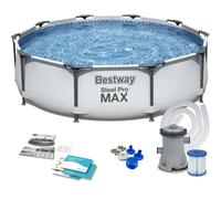 Bestway Piscina fuori terra Steel Pro Max 427x122cm capacità 15.232 L con pompa 5612X grigio chiaro