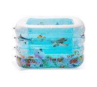 Piscina Gonfiabile Antiscivolo Piscina Gonfiabile Summer Water Fun Vasca Da Bagno 4 Anelli Rettangolare Blu Feste Estive(140x103x75cm)