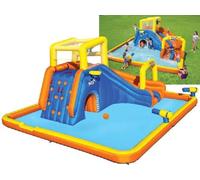 Bestway Piscina megaparco acquatico mis. 551x502x265 cm, scivolo d'acqua, cannone spara acqua, tunnel, parete per arrampicarsi, include soffiatore d'aria, picchetti di ancoraggio, borsa per il trasporto