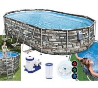 Bestway 56719 Piscina fuoriterra 610x366xH122 cm struttura ovale effetto pietra