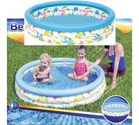 PISCINA ROTONDA 122CM GONFIABILE FUORITERRA PESCIOLINI BAMBINI GIARDINO 3 ANELLI