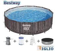 Piscina Rotonda Fuori Terra Bastway Steel Pro Max 427x107 cm Effetto Legno 5614Z