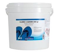 Piscina Semplice, Cloro 4 Azioni 200g, Trattamento Multi Azione senza Rame Per Acque Della Piscina, Azione Clorante, Antialghe, Stabilizzante del PH, Flocculante, Formato da 10 Kg