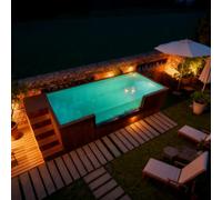 Piscine fuori terra modulari prefabbricate, piscina contenitore resistente alle intemperie con riscaldatore opzionale e gradini incorporati, piscina esterna nel cortile per il tempo libero stagionale