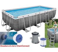 Piscina Fuori Terra Rettangolare da Giardino cm 488X244X122h Rattan Grigio 56996