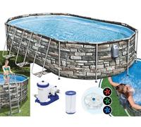 Bestway 56719 Piscina fuoriterra 610x366xH122 cm struttura ovale effetto pietra