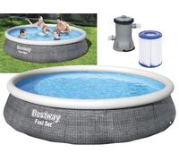 Bestway Fast Set Piscina Autoportante Rotonda mis. 396xh84 cm - colore effetto rattan - con pompa a filtro