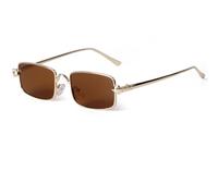 piscm Occhiali da sole rettangolari vintage per donne e uomini, alla moda in metallo dorato Y2K, occhiali da sole rettangolari stretti anni '90 eleganti, Oro/Marrone, One Size