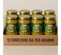Piselli Finissimi in Vaso di Vetro 350g (Confezione da 12) - Piselli Italiani Teneri e Gustosi, 100% Naturali e Senza Conservanti - Pronti all’Uso per Contorni, Insalate, Zuppe e Ricette