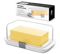 Pisol Burriera da 250 g e 500 g, Conserva Burro Ermetico con Coperchio Adatto a un Panetto di Burro da una Libbra, Contenitore per Burro con Blocco per Piano Cucina, a Prova di Gatto/Cane, Bianco