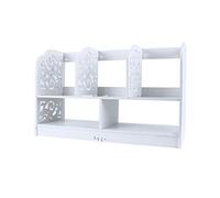 Pissente 2 Tier Wood Plastic Book Shelf, Storage Organizer with Hollow Carving Waterproof Retardant for Bathroom Bedroom Living Room