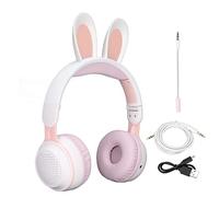 Pissente Cuffie Senza Fili Rabbit con 5.0, Cuffie Senza Fili per Bambini con Luci LED, Fascia Regolabile, 12 Ore di Autonomia per Ragazze Adolescenti e Apprendimento Online (Bianco Rosa)