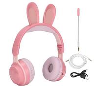 Pissente Cuffie Senza Fili Rabbit con 5.0, Cuffie Senza Fili per Bambini con Luci LED, Fascia Regolabile, 12 Ore di Autonomia per Ragazze Adolescenti e Apprendimento Online (PINK)