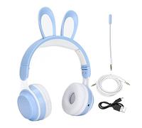 Pissente Cuffie Senza Fili Rabbit con 5.0, Cuffie Senza Fili per Bambini con Luci LED, Fascia Regolabile, 12 Ore di Autonomia per Ragazze Adolescenti e Apprendimento Online (BLUE)