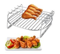 Pissente Griglia a Doppio Strato per Friggitrice Ad Aria Accessorio Multiuso Rotondo Ideale per Barbecue di Ricambio con Spiedini a Doppio Strato e Teglia