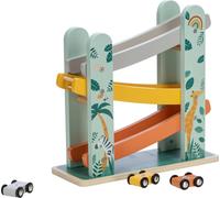 Pista da corsa con tre macchinine in legno