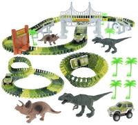 Pista da corsa dei dinosauri con ponte e fuoristrada, 153 pezzi