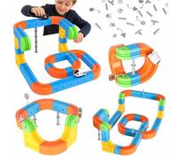 Pista da corsa magnetica per bambini, 100 pezzi, pista magnetica 3D con 2 treni, segnali stradali e parti della strada, giocattolo magnetico fai da te, regalo per bambini dai 3 anni in su