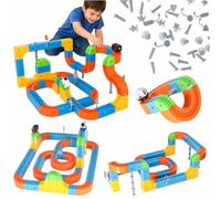 Pista da corsa magnetica per bambini, 140 pezzi, pista magnetica 3D con 2 treni, segnali stradali e parti della strada, giocattolo magnetico fai da te, regalo per bambini dai 3 anni in su